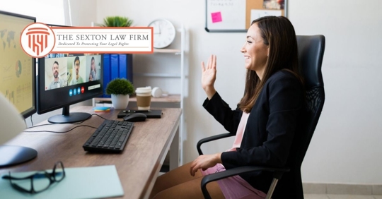 Injured woman working from home in a virtual meeting