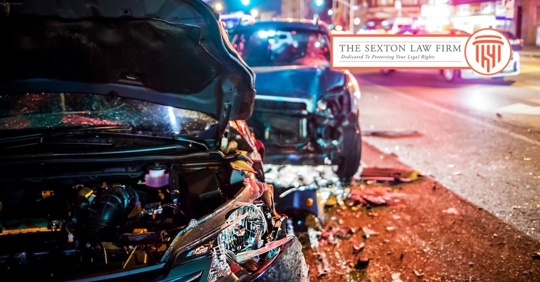 Aftermath of a car crash at night